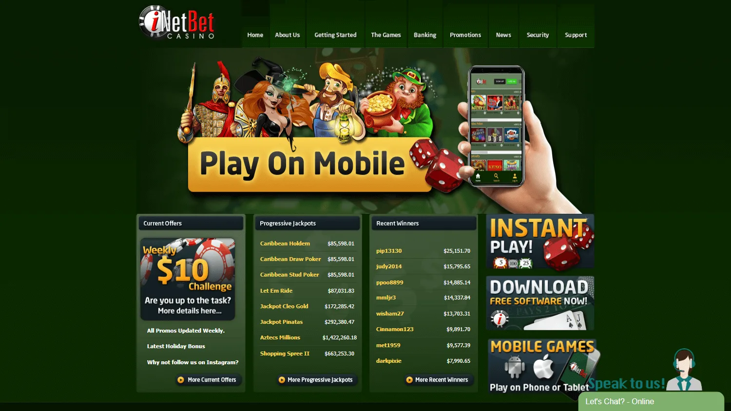 Inetbet Casino desktop home screen