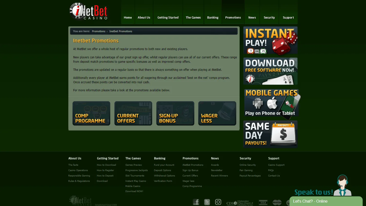 Inetbet Casino desktop promotions area
